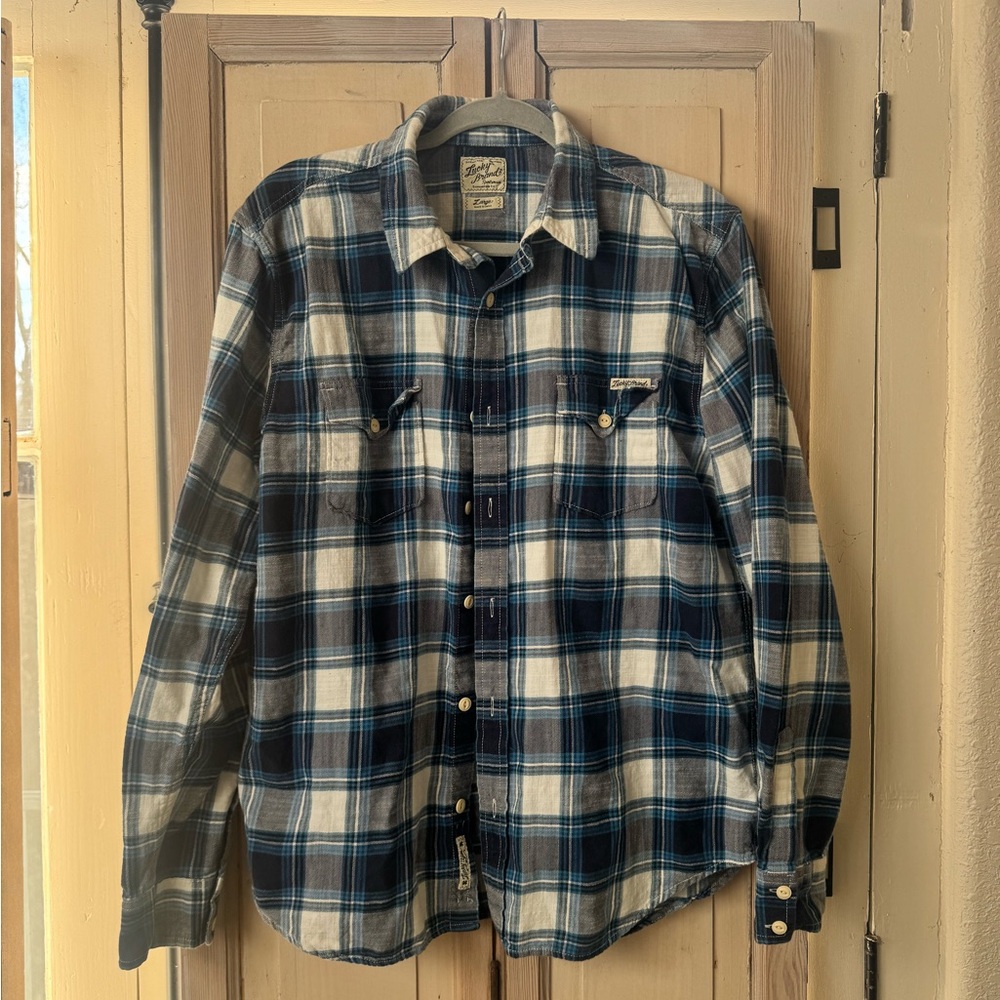 Lucky Brand Navy and White Plaid Shirt